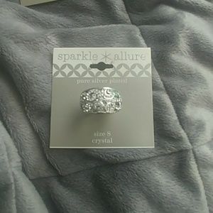 Size 8 Ring Silver Wide Scroll w/ Crystal Design